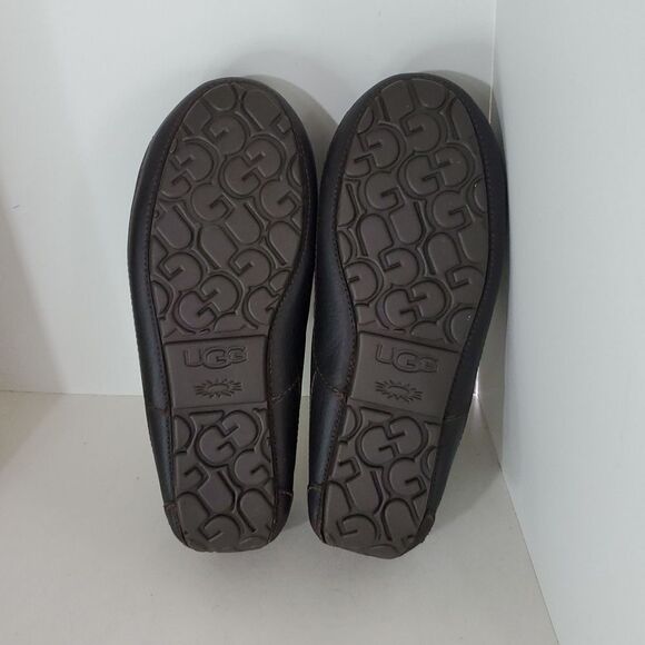 UGG Men\'s Ascot Slipper Dark Spice Leather Sheep Wool Size 8 NIB main image 6